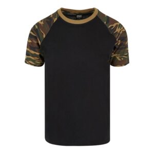 Tshirt Raglan Contrast Black-woodCamo